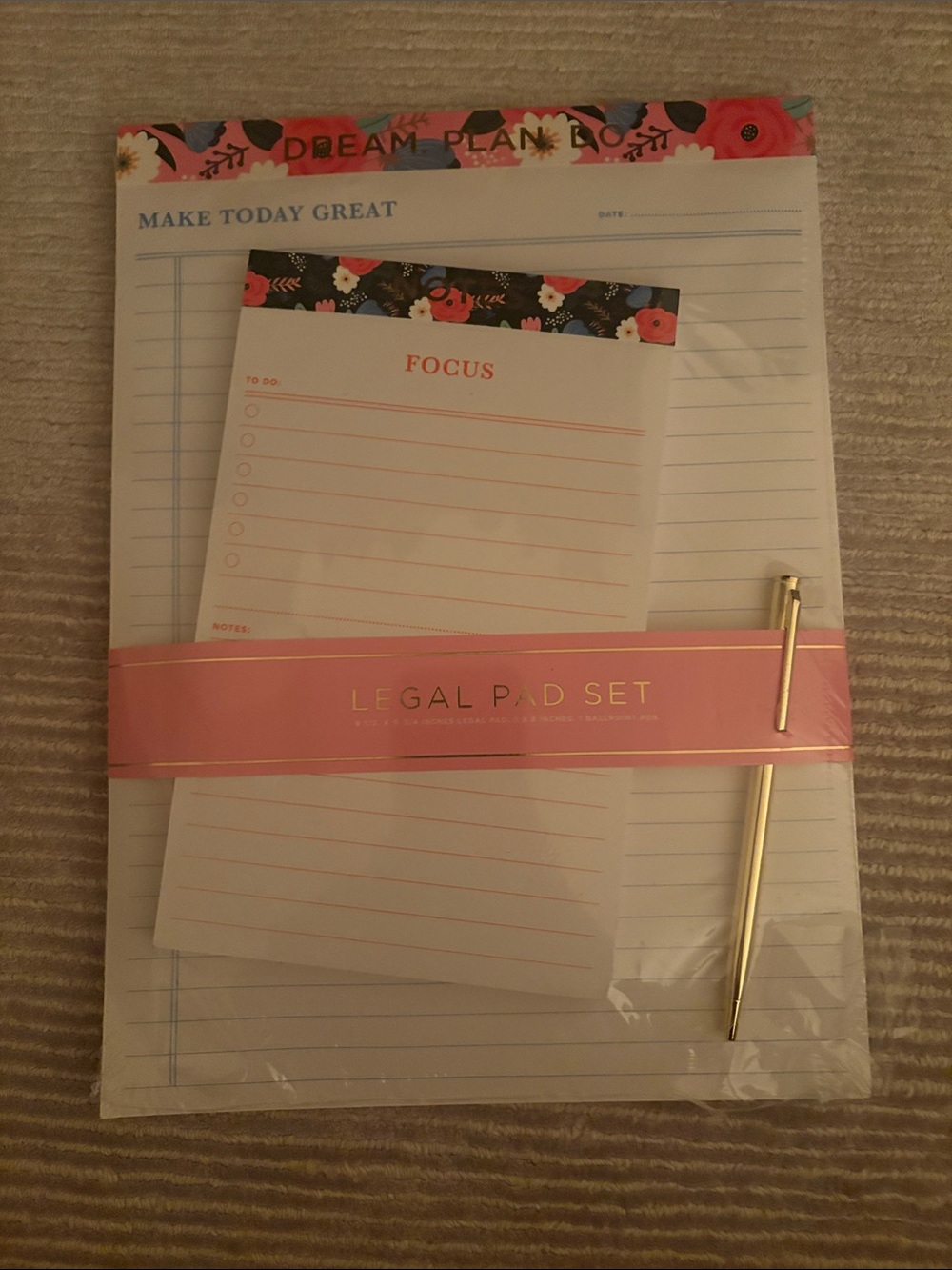 Floral Legal Pad Set with Gold Pen